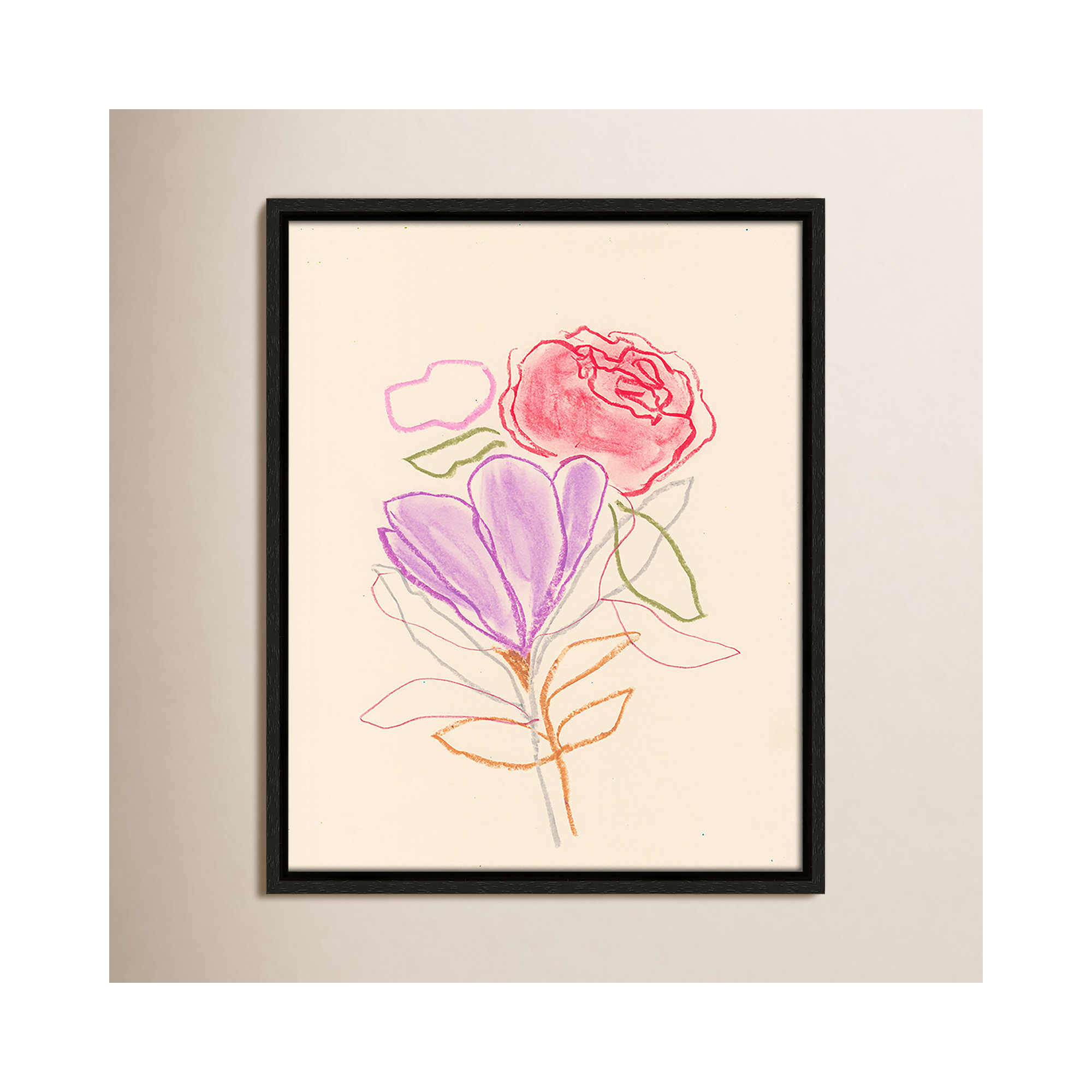 Simple Floral III Print by Bea Dina, No Mat, 15.5" H x 12.5" W x 2" D, Espresso Floater Framed Canvas