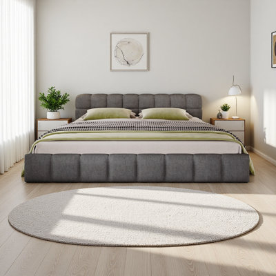 Élégant lit tapissier en chenille avec motif en damier