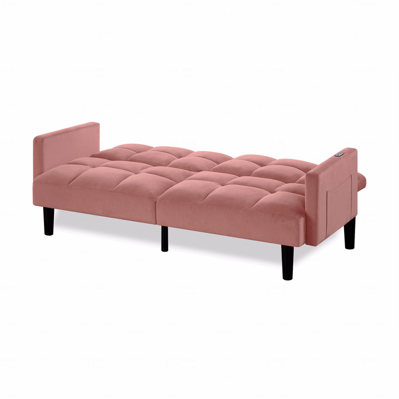 Velvet Futon Couch Convertible Folding Sofa Bed Tufted Couch, Pink