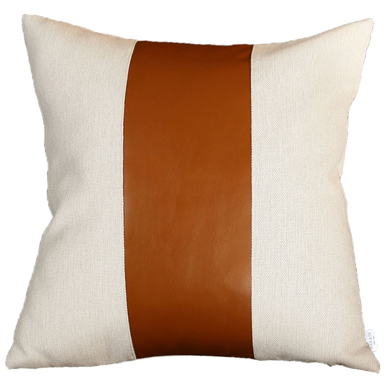 Ensemble de deux coussins en similicuir avec fermeture à glissière, Brun / Ivoire, H 18 po x l 18 po, Carré