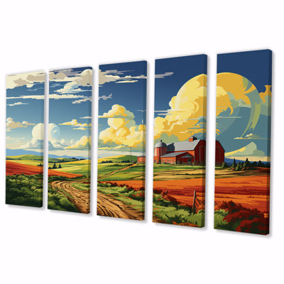Minimaliste Indiana Barns Countryside II - art mural 5 pièces