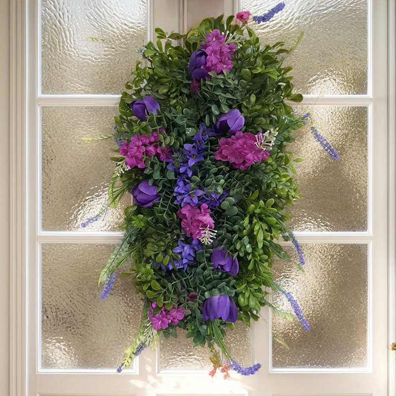 Couronne de 20 pouces printemps été pour porte d'entrée, couronne de fleurs artificielle pour décoration de porte de fenêtre à la maison