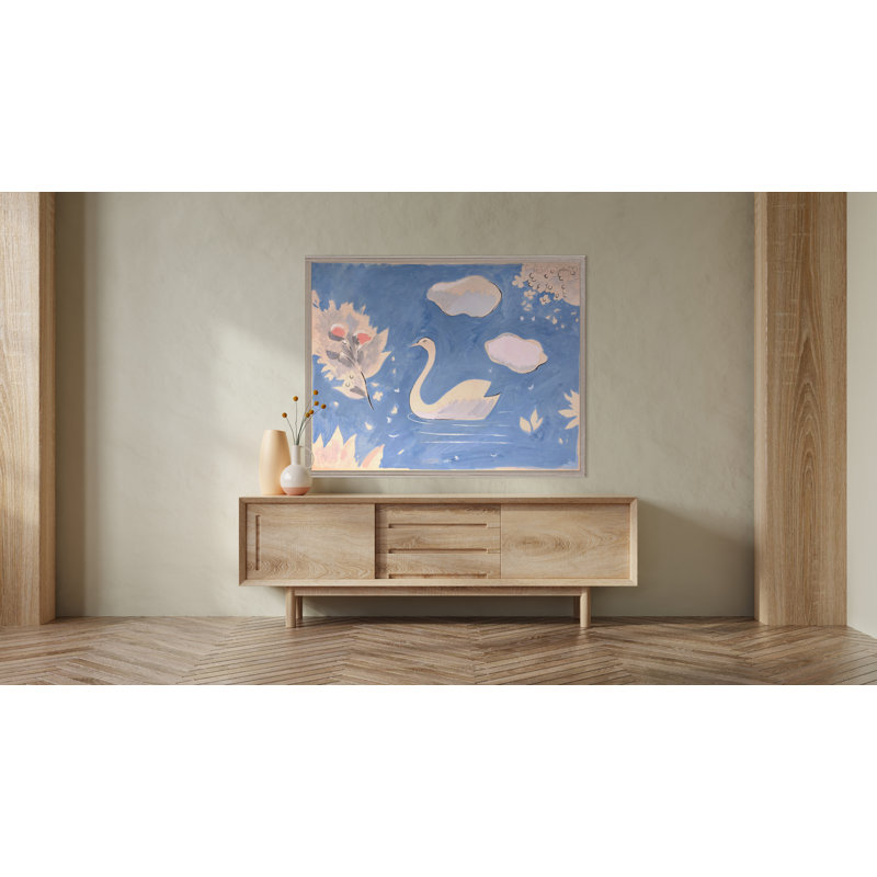 Swan In Lake Print by Paule Marrot, Black Framed, 43" H x 54" W x 1.25" D