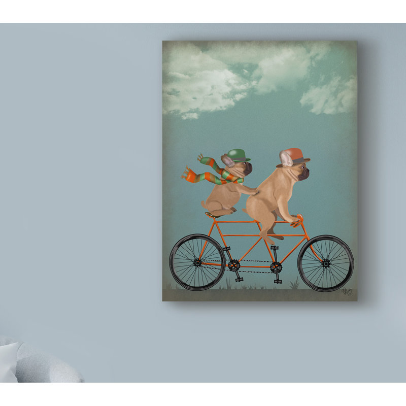 « french bouledogue tandem », reproduction d’impression sur toile tendue, H 19 po x l 14 po x P 2 po
