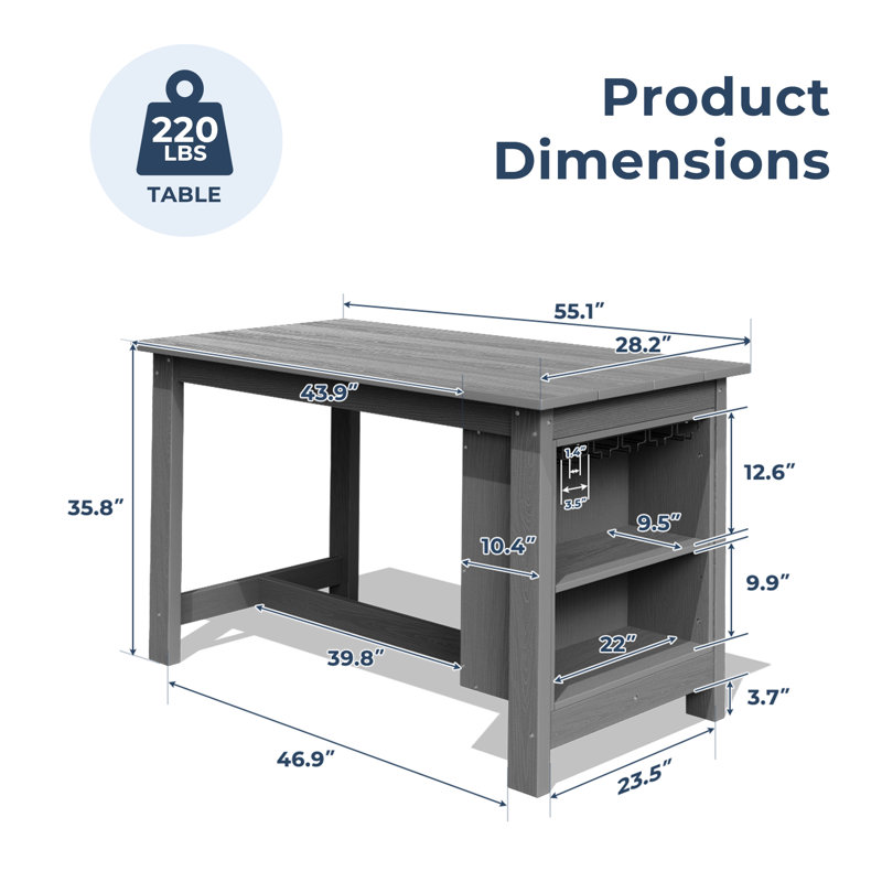 Table de bar en plastique pour l'extérieur, Gris