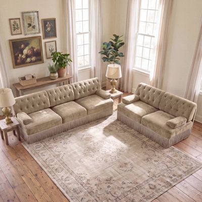 2-Piece Upholstered Velvet Chesterfield Sofa Set