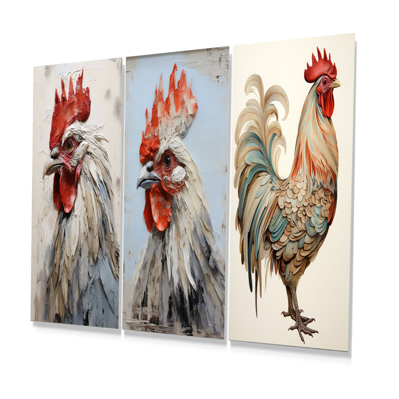 Loyal Rooster Portrait - Ensemble de salon coq en métal 3 pièces, H 28 po x l 36 po