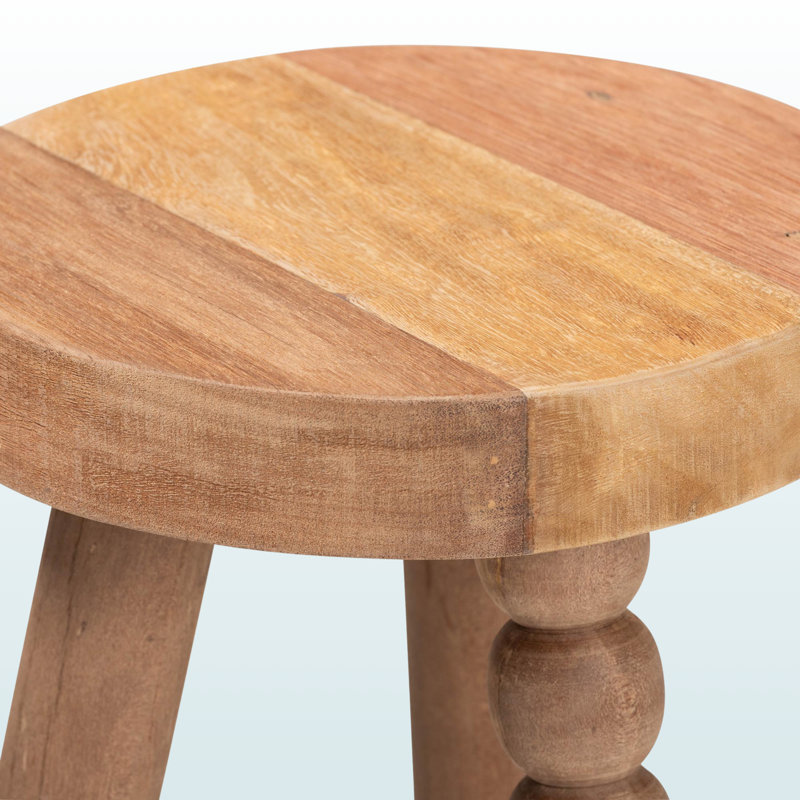 Gianni Acacia Wood Versatile Decorative Stool - Artistic Side Table With Rounded Three-Leg Base