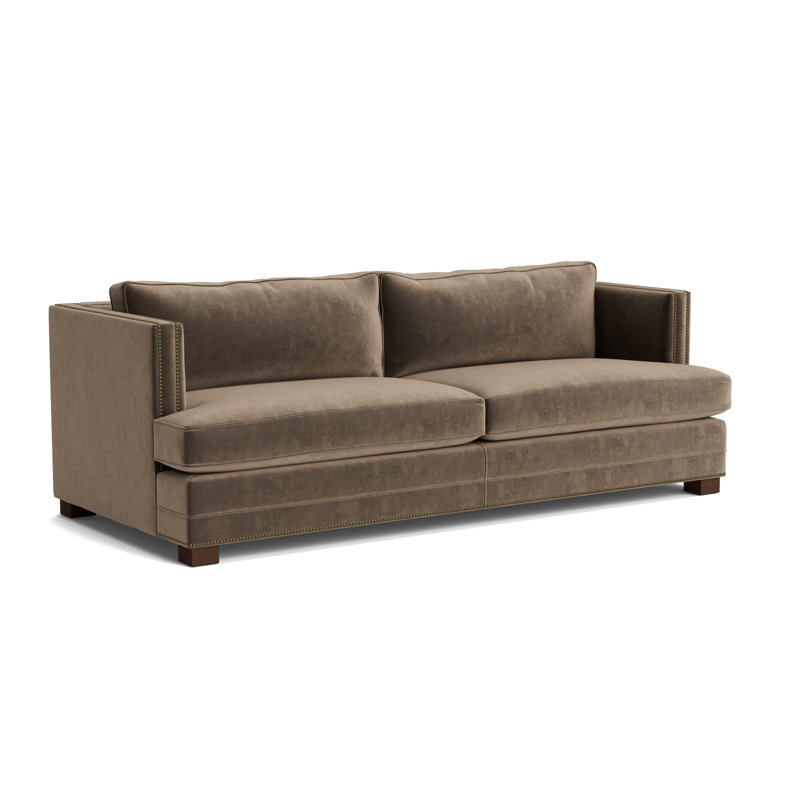 Keaton With Nails 94 Sofa, Performance Velvet - Otter, Antique Brass, Sienna