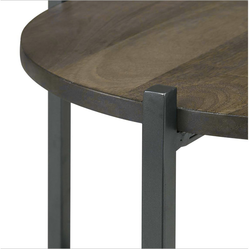 Table d'appoint naturelle et bronze industriel avec tablette inférieure