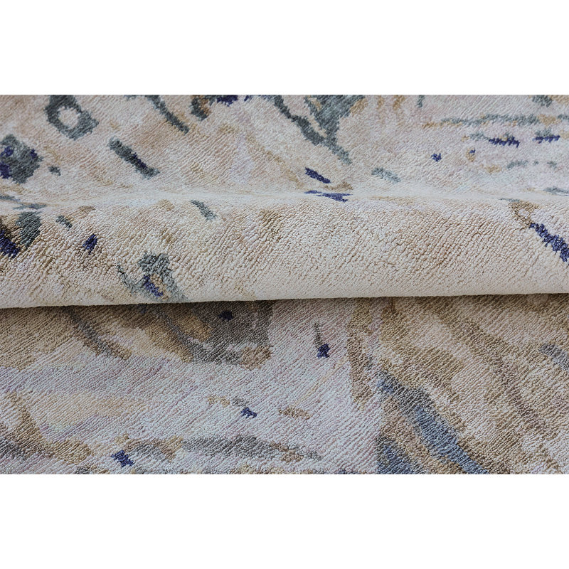 Hand Woven Silk and Wool Abstract Area Rug, Rectangle 6' x 9'