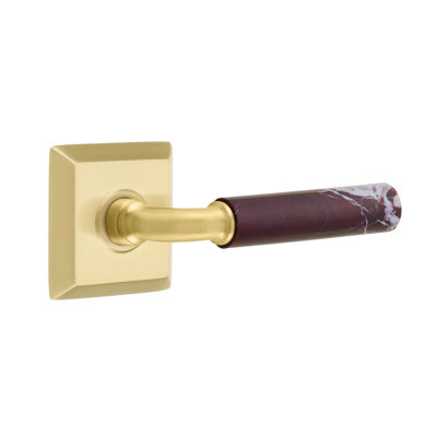Ensemble de leviers de passage Emtek Select avec rosette Quincy et tige R-Bar, levier en marbre Rosso Levanto (CF)