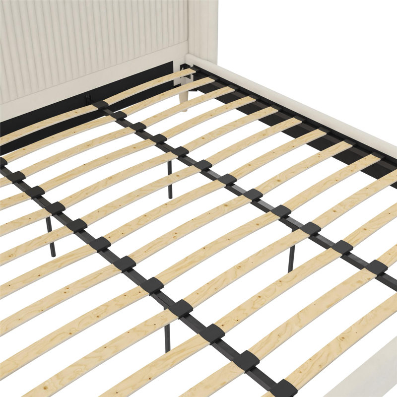 Holly King Size Upholstered Platform Bed, Ivory