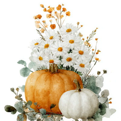 Harvest Daisy Pumpkins Wrapped Canvas Wall Art