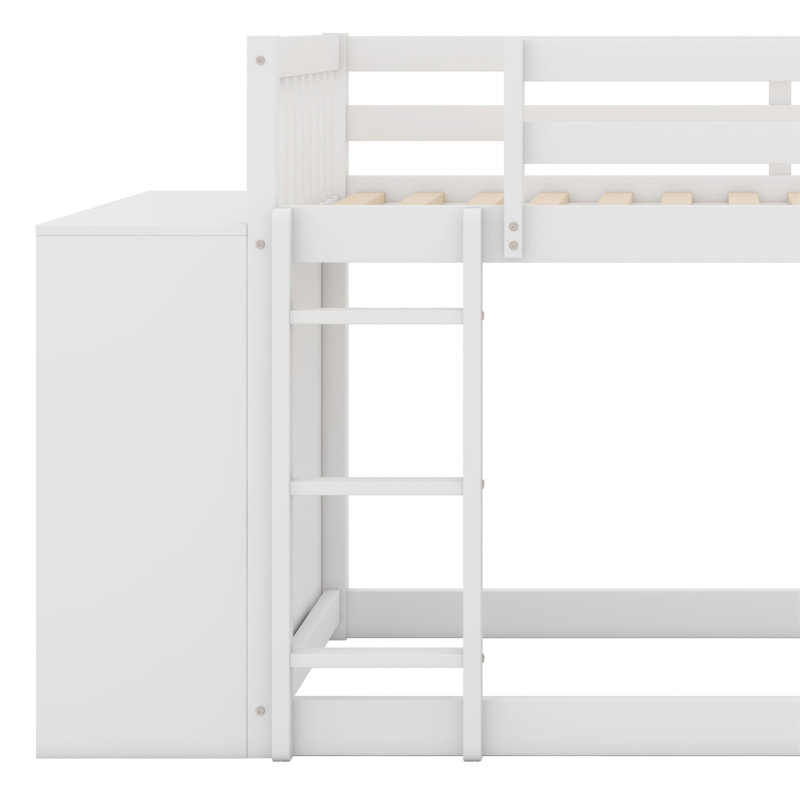 Lit superposé avec 4 tiroirs et 3 tablettes, Simple sur simple, Blanc