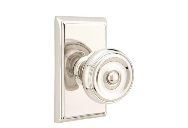 Emtek Privacy Interior Mortise Set w/ Rectangular Rosette & Waverly Knob (LH), Polished Nickel
