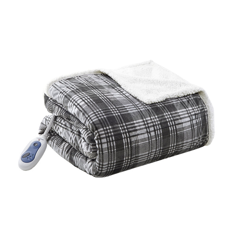 Woolrich Grey Oversized Mink to Berber Heated Throw
