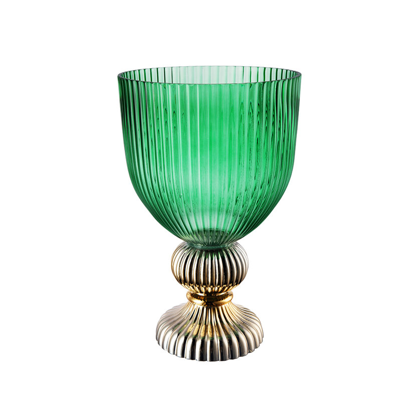 Filofteia Handmade Glass Table Vase, Green/Gold