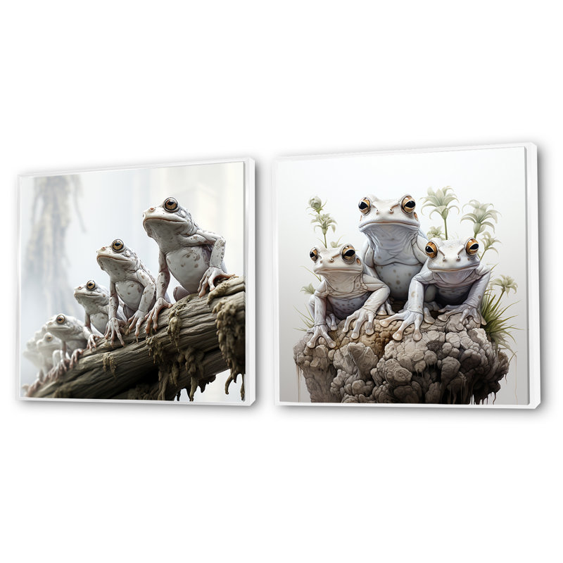 Minimalisme Frog Family Harmony - Ensemble de 2 collages carrés grenouilles et crapauds, H 16 po x l 33 po