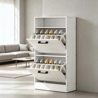 Range-chaussures blanc avec séparateurs réglables et conception mince