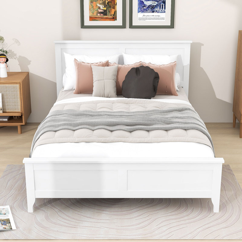 Zachai Wood Platform Bed Frame with Headboard, White, Full