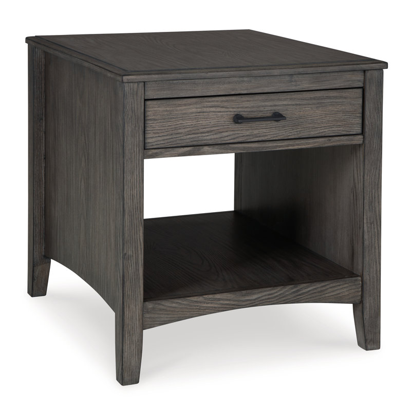 Gray Rectangular Wood End Table with Storage Drawer