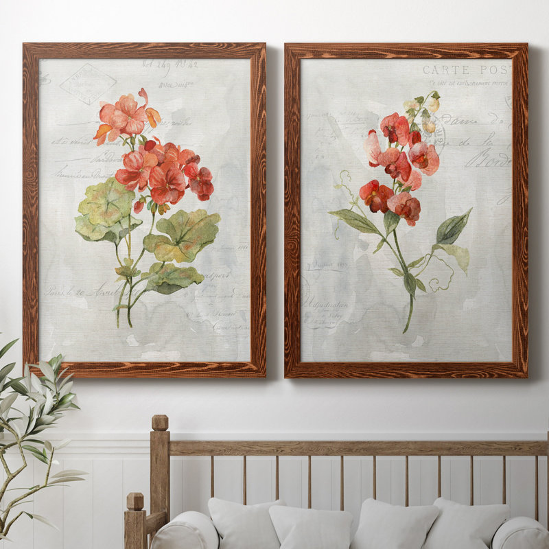 " Linen Geranium " 2 - Pieces, 32" H x 23" W x 1" D, Maple Framed Canvas, No Mat