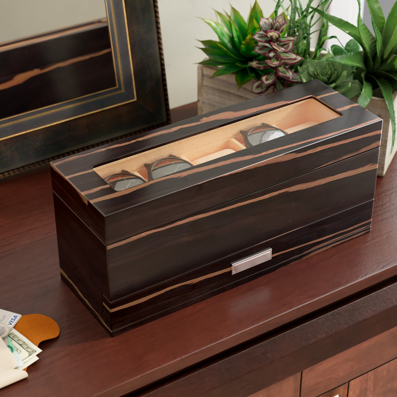Wood Watch Box + Drawers, Black