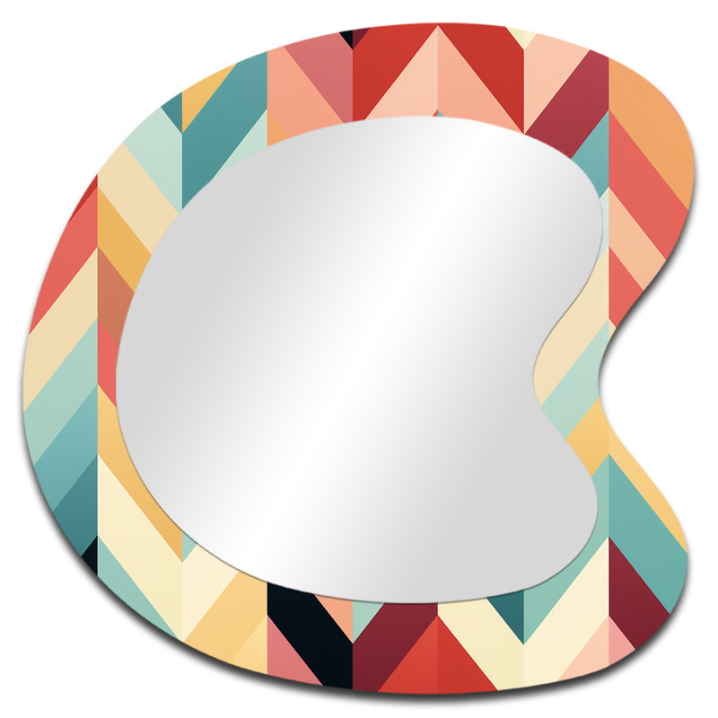 Tribal Fusion à motif de chevrons IV - Chevron en métal Art - Miroir mural moderne et irrégulier, 27 po x 27 po