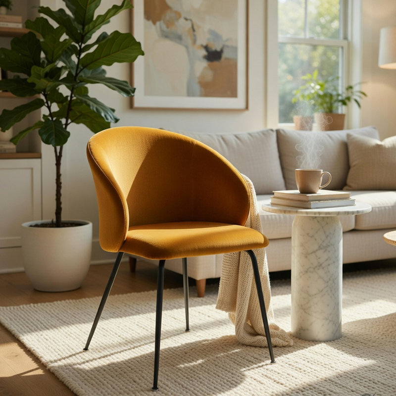 Ensemble de 2 chaises de salle à manger Salie, dossier courbé, velours jaune moutarde, noir