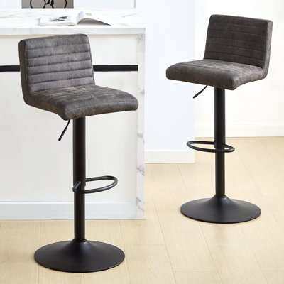 Vintage Suede/Faux Leather Swivel Height Adjustable Upholstered Bar Stools Kitchen Barstools