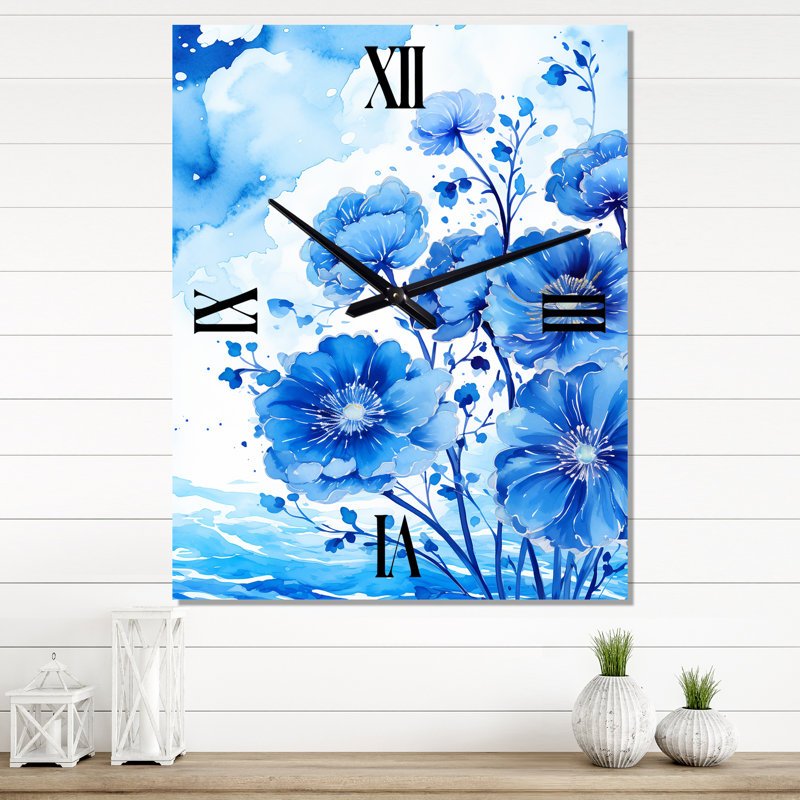 Horloge murale Watercolr Blue Blossoming Pansy, Grand