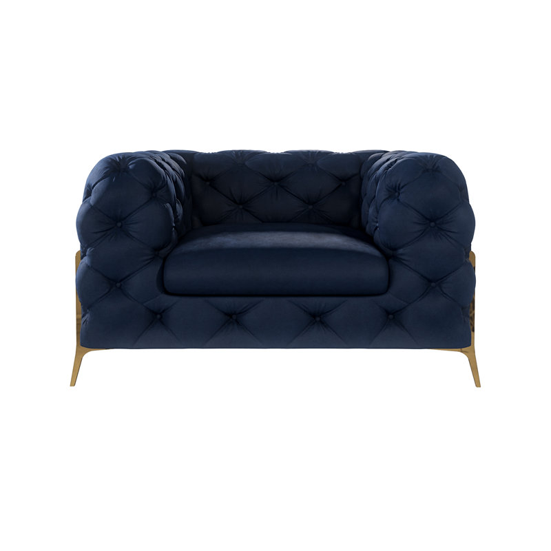 Chesterfield Armchair Atoka with Gold Metal Legs, Navy Blue