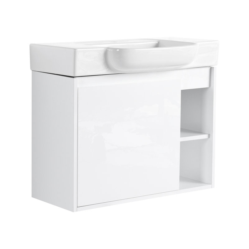 Meuble-lavabo blanc brillant avec lavabo en céramique