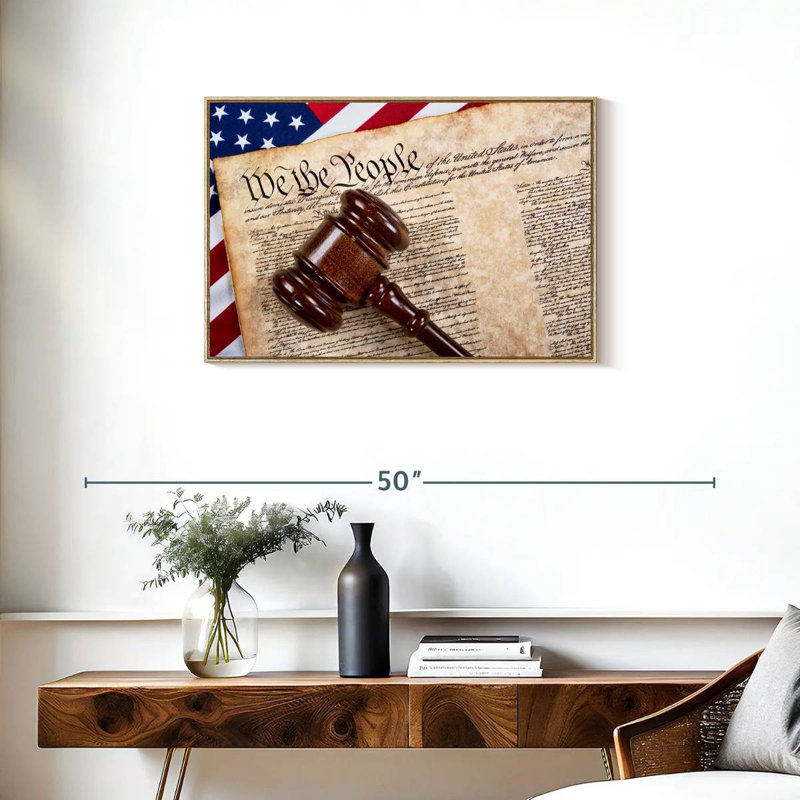 Constitution avec marteau en bois, Cadre flottant en bois naturel, 31 po x 21 po