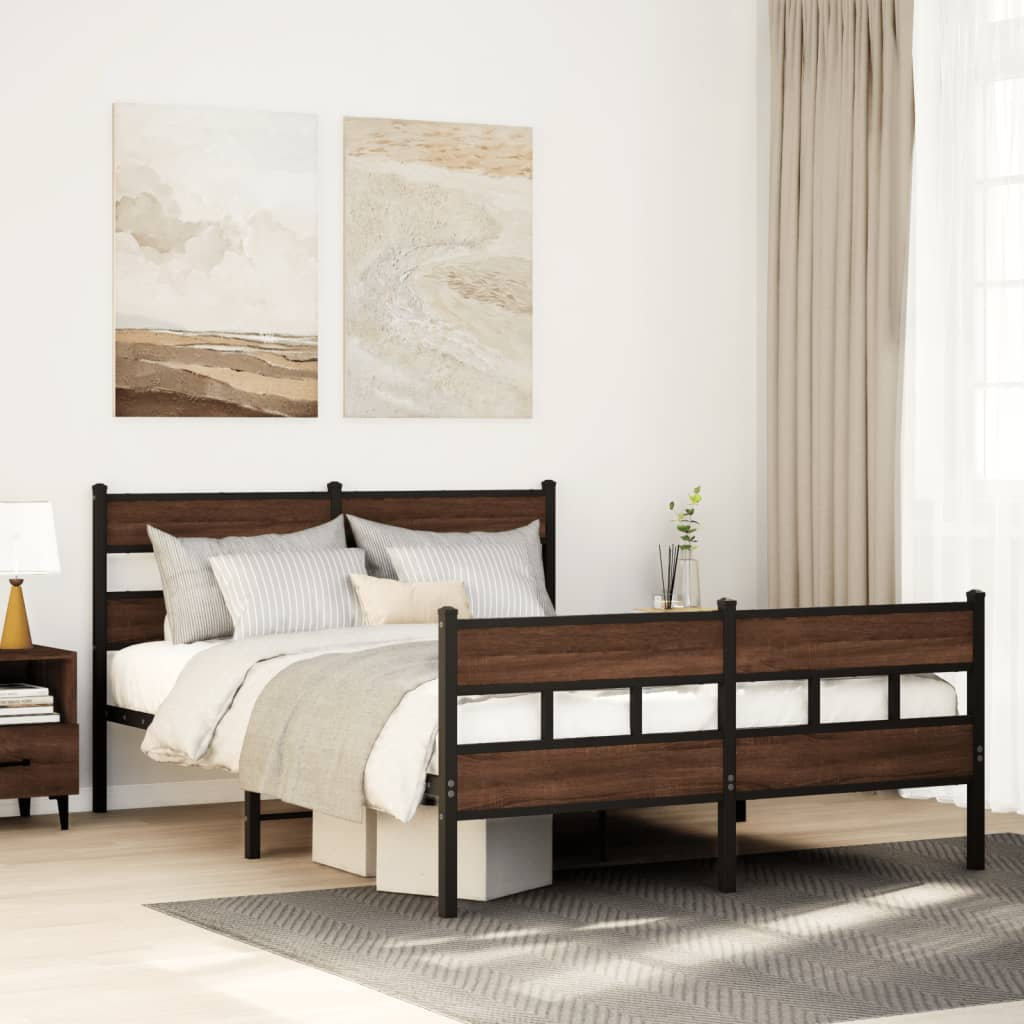 vidaXL Bed Frame 140x200 cm Brown Metal Steel Headboard Footboard - Image 3