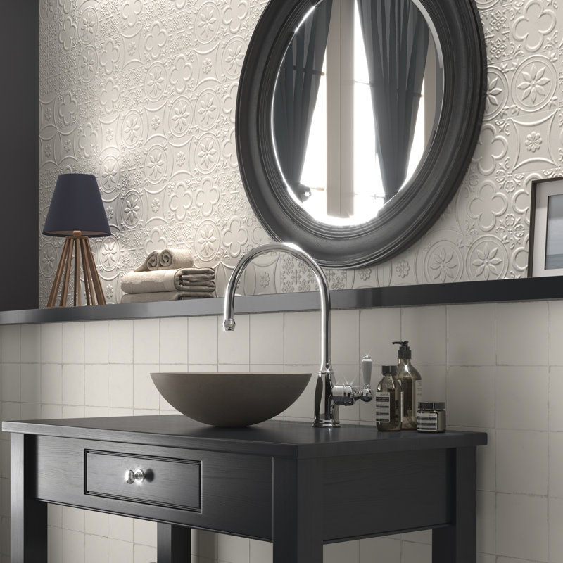14.7 x 14.7 cm Beveled Porcelain Tile, Plaster