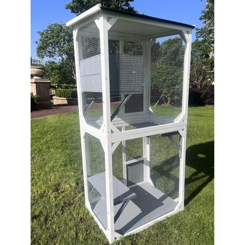 Cage de jeu et de sommeil pour chat - Bois massif pour un contenu gris