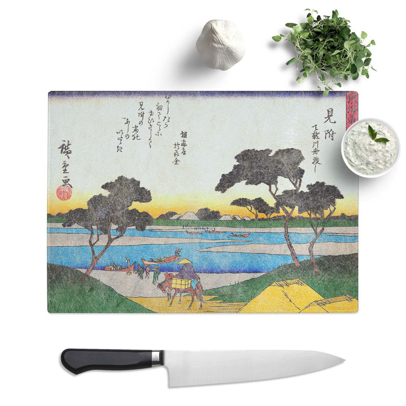 Tempered Glass Heading to the River by Utagawa Hiroshige Chopping Board, 28.5 cm x 20 cm