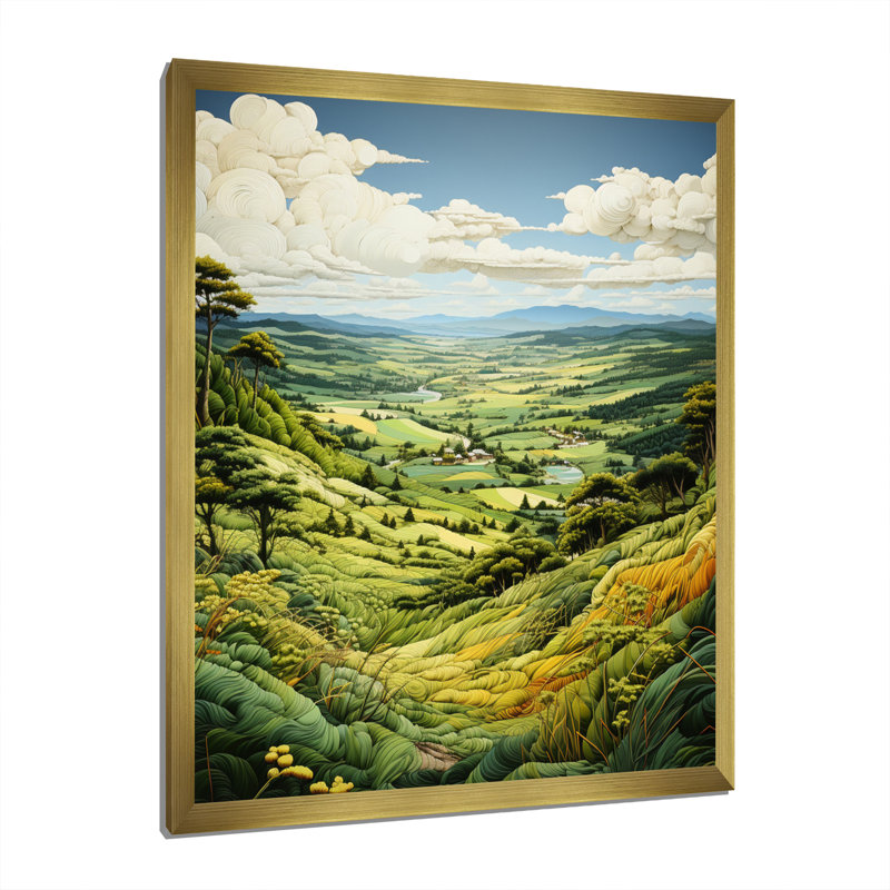 «Countryside Verdant Valley I», reproduction sur toile flottante, Encadrement doré, H 40 po x l 30 po x P 1,5 po