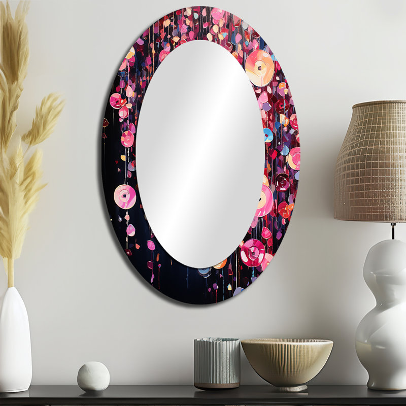 Miroir mural rose et noir, H 36 po x l 24 po