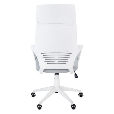 Ergonomic Chair For Computer Work, Grey Mesh And White Metal, Adjustable Tilt Function Office With Height, 360-Degree Swivel, , Modern Design Desk