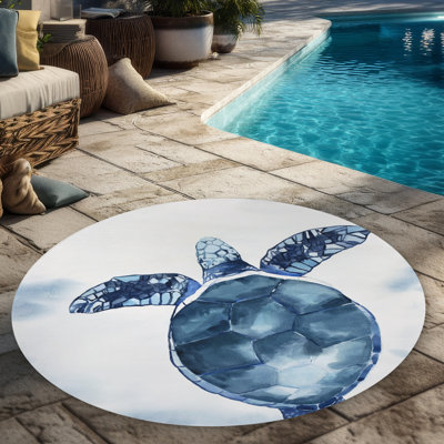 Watercolor Blue Turtle Outdoor Area Rug | Marine Sea Decor