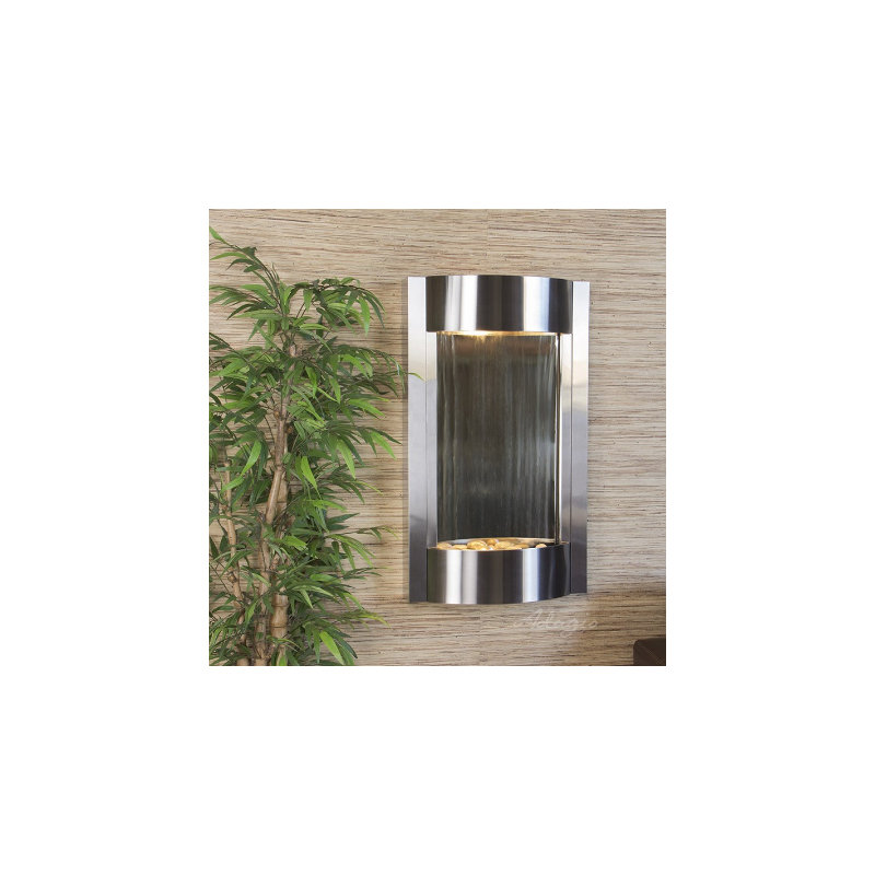 Serene Waters Fountain with Light, Stainless Steel, Silver Mirror
