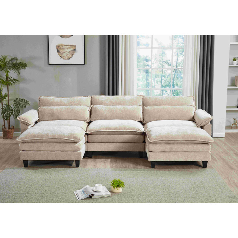 Luqi 3 Seater Modular Sectional Sofa Large U Shaped With Ottoman, Light Camel