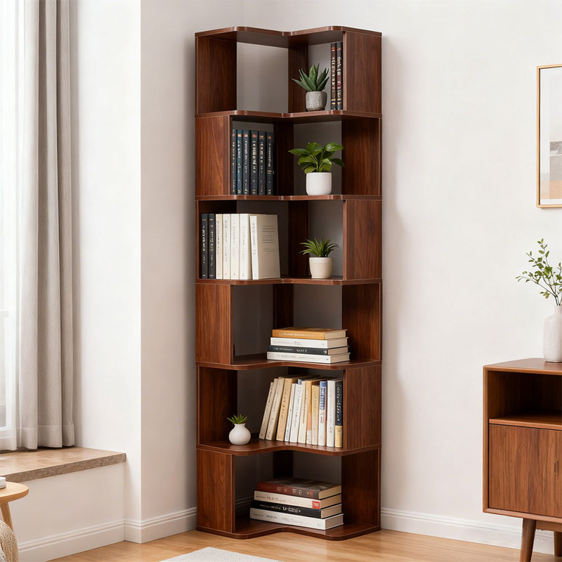 48cm W Bookcase, Walnut, (6 Shelves) 180cm. H x 48cm. W x 48cm. D
