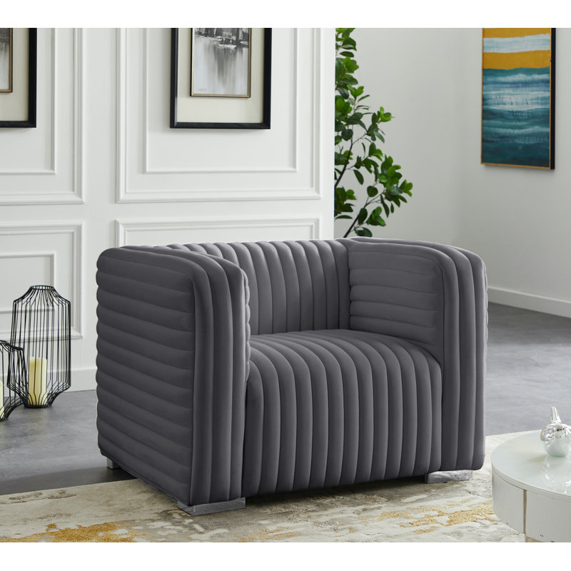 Fareid Velvet Armchair, Gray Velvet