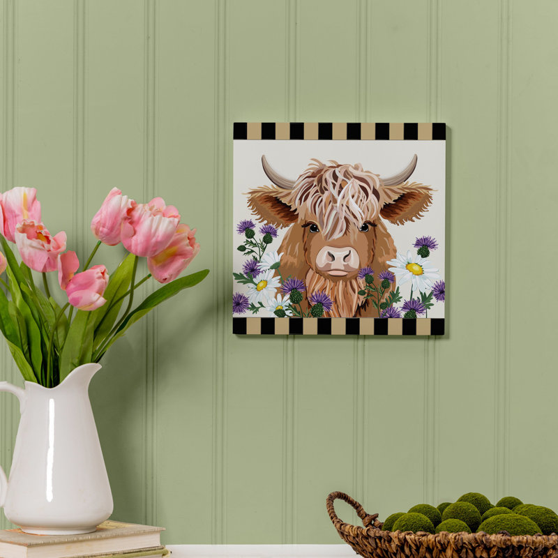 Petal & Plow Indoor Wall Decor, Highland Cow, 12" L x 12" H