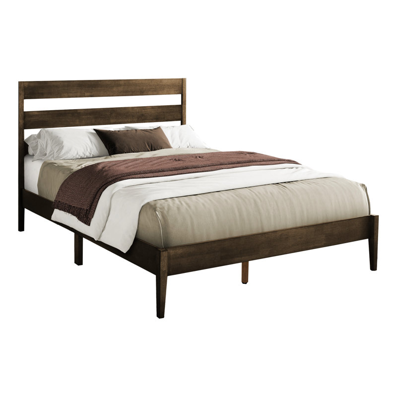Cadre de lit plateforme moderne de grande taille avec pieds en bois massif de couleur noyer, pour la modernisation de la chambre à coucher, la fabrication d'ingénierie, les lattes complètes, aucun sommier nécessaire, les illustrations d'assemblage facile, 63,9 po