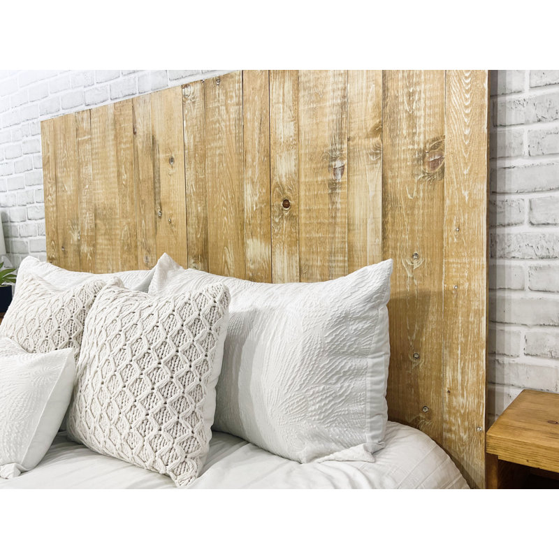 Tête de lit murale en bois massif Ashleah, Blanc délavé Boho, Simple